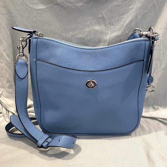 Coach Chaise Pebbled Blue Crossbody Bag - Picture 1 of 11